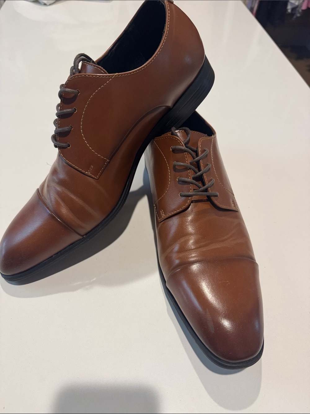 Alfani Brown Leather Derby Shoes - Picture 2 of 6